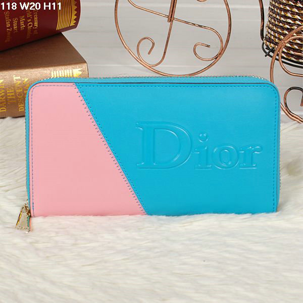dior zippy wallet calfskin 118 skyblue&pink